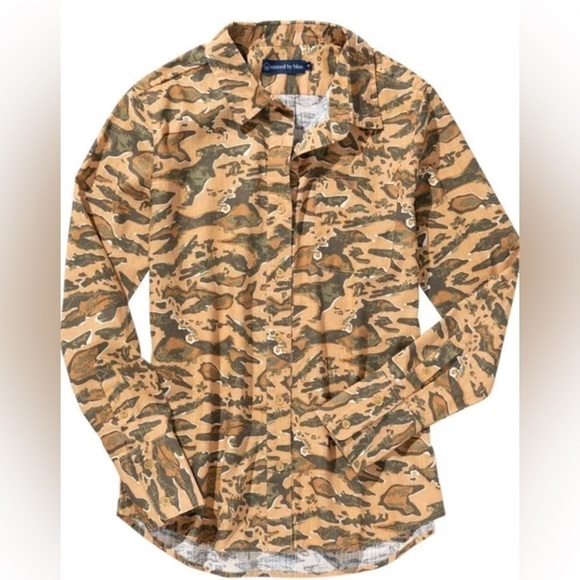 United By Blue Hemp Printed Button-Down Shirt in Olive Camo - Picture 1 of 6